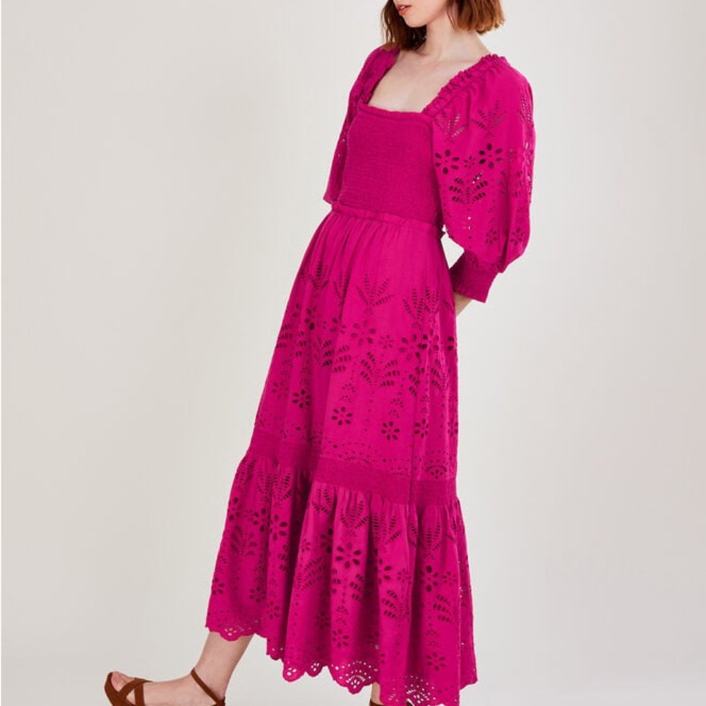 Monsoon Meera Fuchsia Eyelet Midi Dress